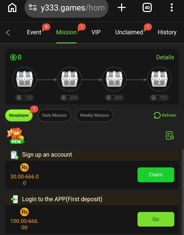 Y333 new user bonus
